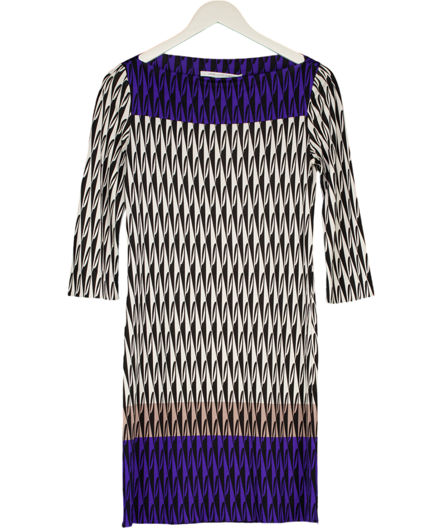 Diane von Furstenberg Multicoloured S428 Silk Boat Neck Geometric Mini Dress UK 8