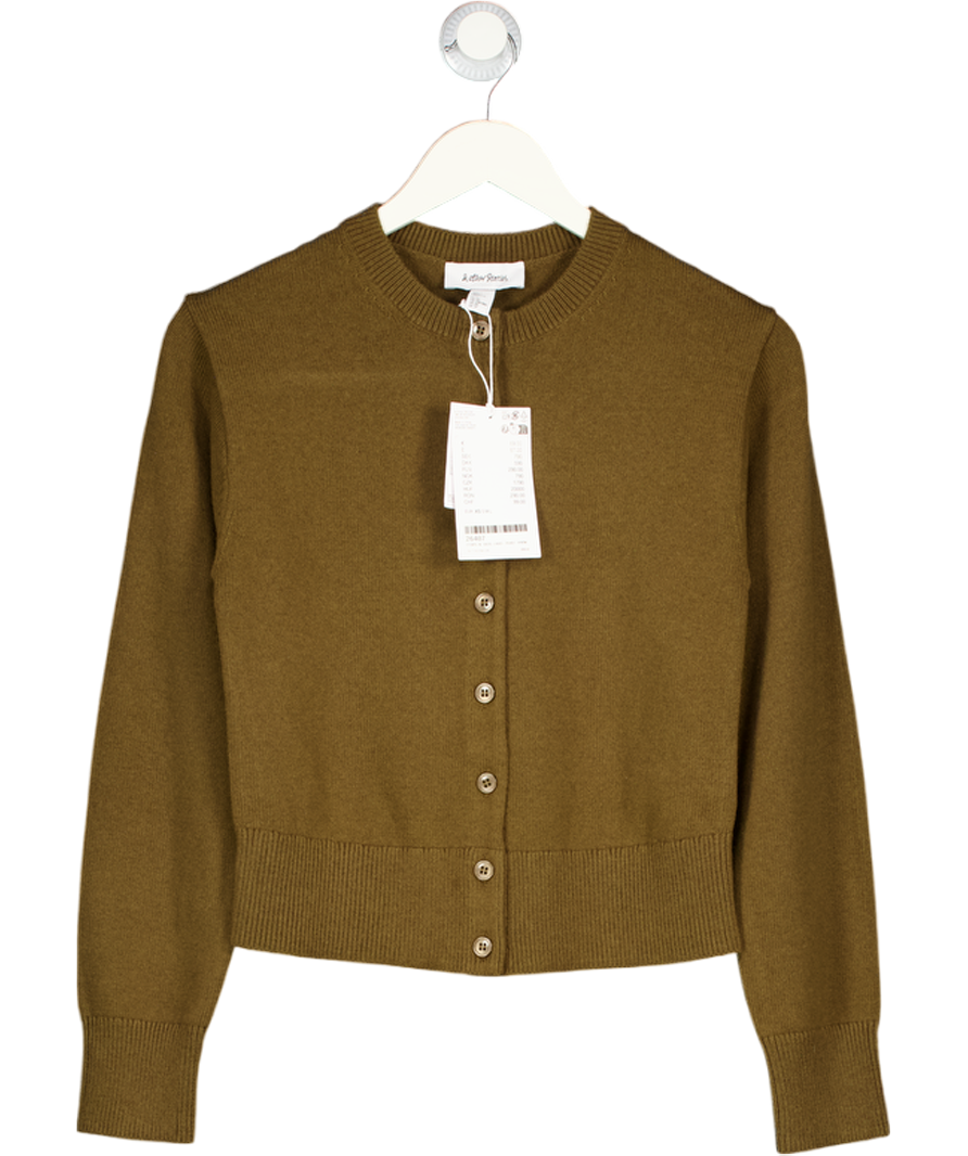 & Other Stories Light Brown Wool & Cotton Blend Thin-knit Cardigan UK XS
