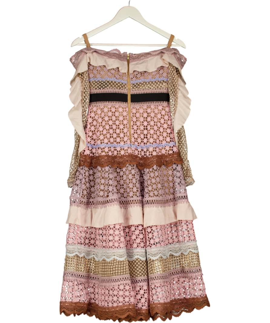 Self-Portrait Pink Guipure Lace Bellis Off Shoulder Dress UK 8