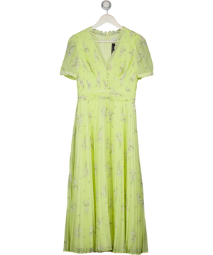 SELF PORTRAIT Yellow Lace-trimmed Pleated Floral Midi Dress UK 8