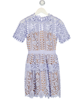 SELF PORTRAIT Light Blue Guipure Lace Tiered Mini Dress UK 4