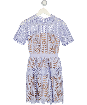 SELF PORTRAIT Light Blue Guipure Lace Tiered Mini Dress UK 4