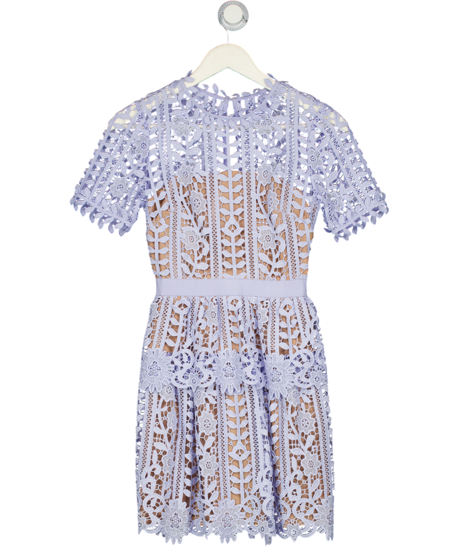 SELF PORTRAIT Light Blue Guipure Lace Tiered Mini Dress UK 4