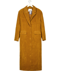 THE COUTURE CLUB Brown Peak-lapel Tailored Faux-suede Coat UK M
