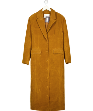THE COUTURE CLUB Brown Peak-lapel Tailored Faux-suede Coat UK M