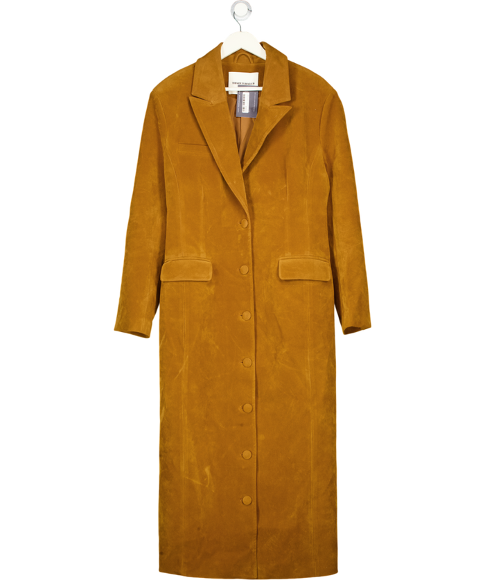 THE COUTURE CLUB Brown Peak-lapel Tailored Faux-suede Coat UK M