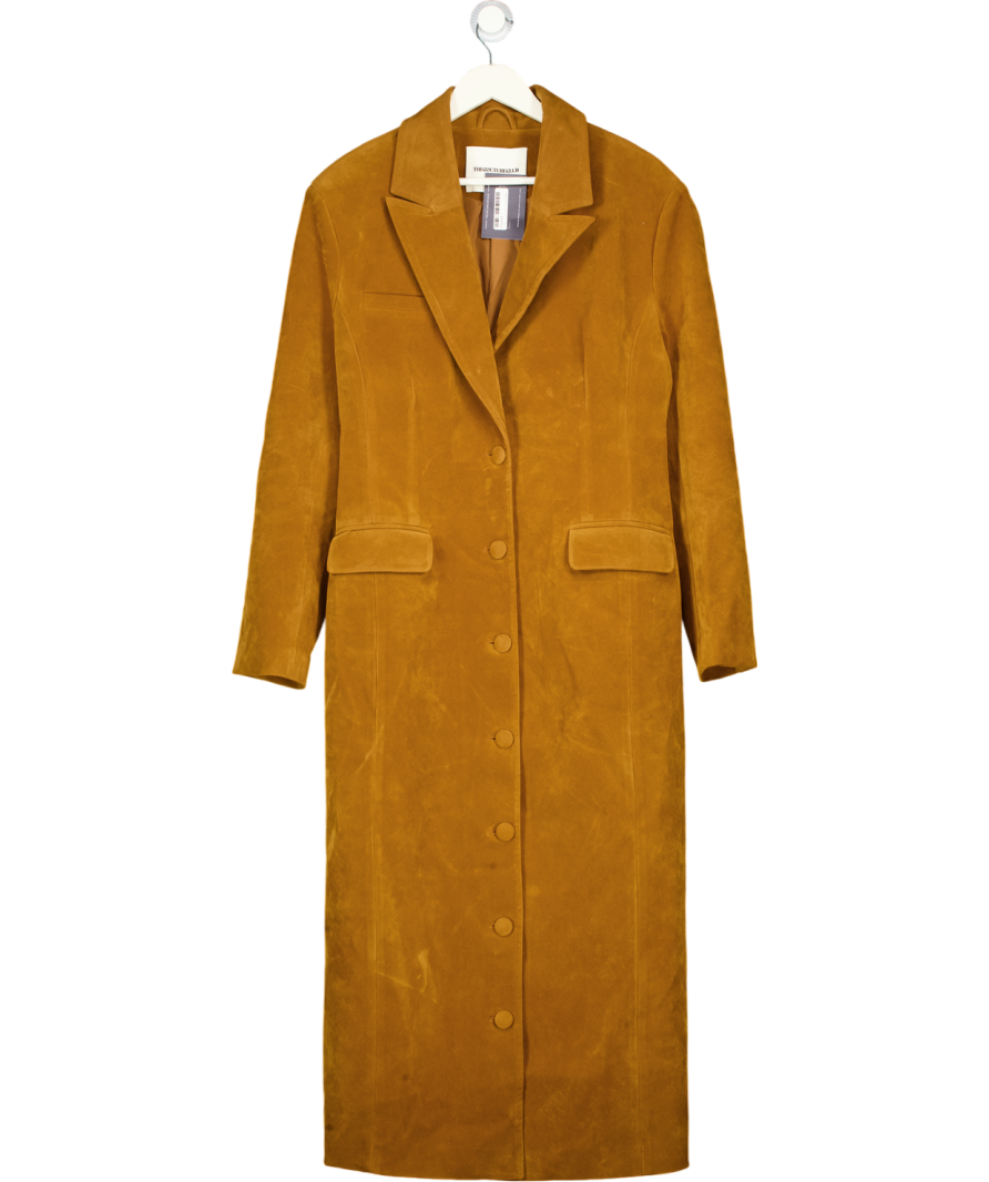 THE COUTURE CLUB Brown Peak-lapel Tailored Faux-suede Coat UK M