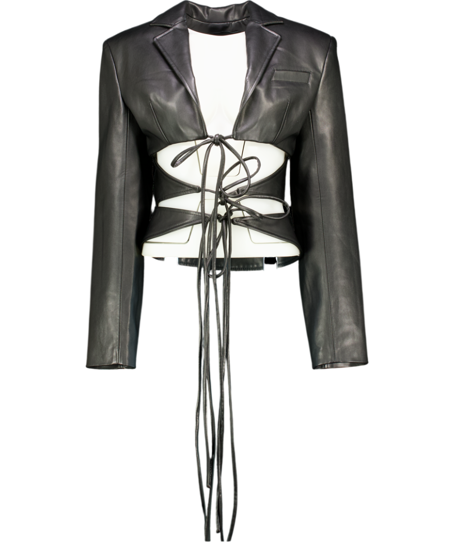 Lado Bokuchava Black Vegan Leather Strappy Cut Out Blazer UK M