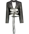 Lado Bokuchava Black Vegan Leather Strappy Cut Out Blazer UK M