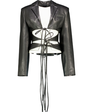 Lado Bokuchava Black Vegan Leather Strappy Cut Out Blazer UK M