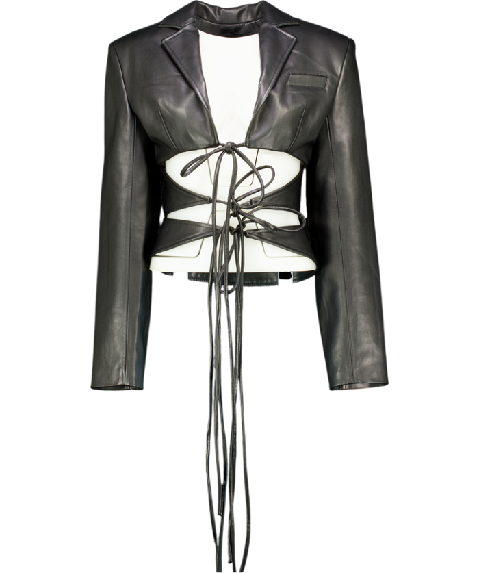 Lado Bokuchava Black Vegan Leather Strappy Cut Out Blazer UK M