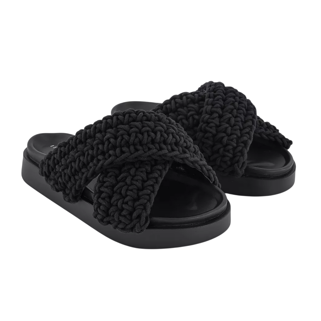 INUIKII Black Woven Slide Sandals With Soft Leather Footbed UK 5 EU 38 👠