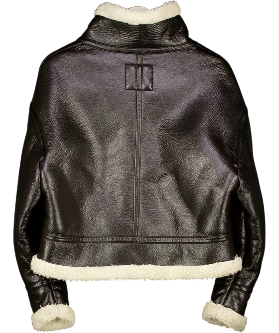 ZARA Dark Brown Faux Shearling Funnel Neck Jacket UK L