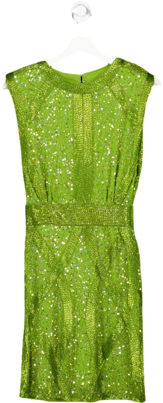 Karen Millen Green Petite Crystal Embellished Strong Shoulder Mini Dress UK 6