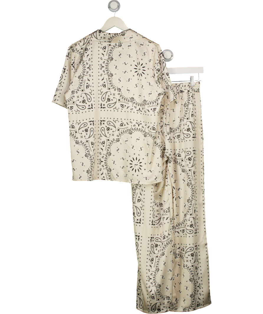 Miss Lady Cream Black & White Paisley Short Sleeve With Trousers UK M