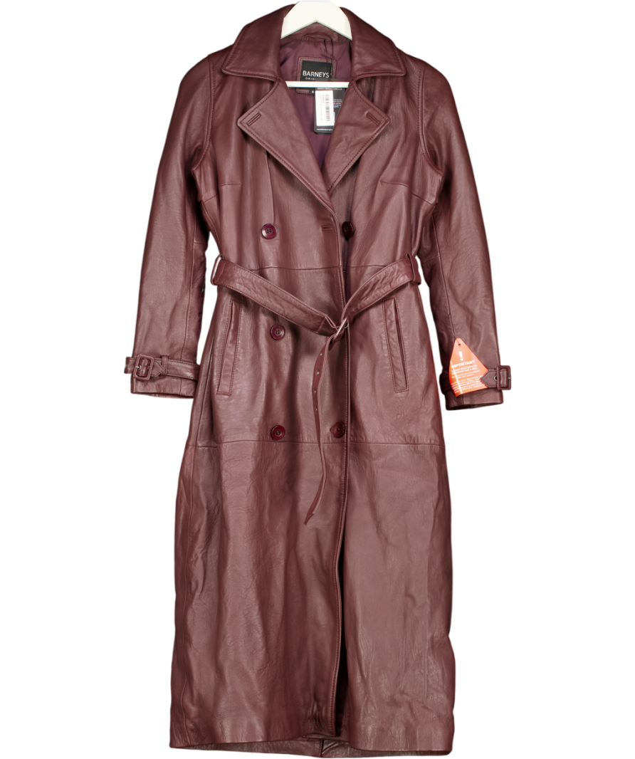 Barneys Originals Real Leather Burgundy Trench Coat In Burgundy Red UK 6
