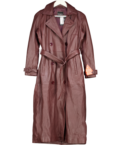 Barneys Originals Real Leather Burgundy Trench Coat In Burgundy Red UK 6