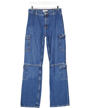 ZARA Blue Denim Straight Leg Cargo Jeans UK 6