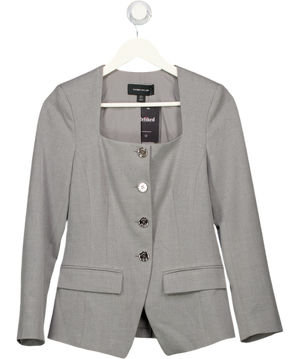 KAREN MILLEN Grey Tailored Marl Belted Square Neck Blazer UK 6
