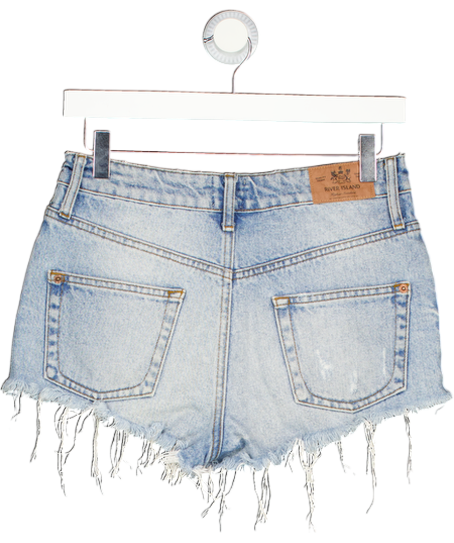 River Island Blue Distressed Denim Shorts UK 10