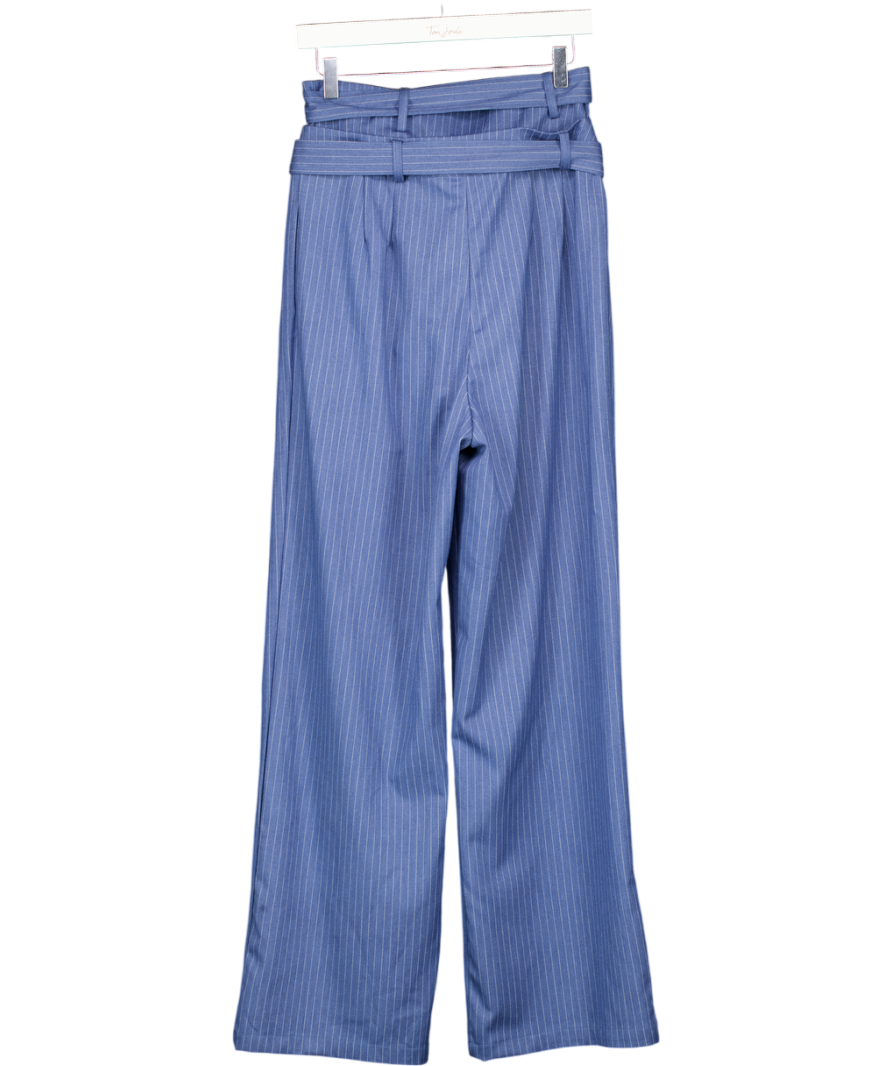GHOSPELL Blue Bettie Tailored Pinstripe Double Buckle Wide Leg Trousers UK M