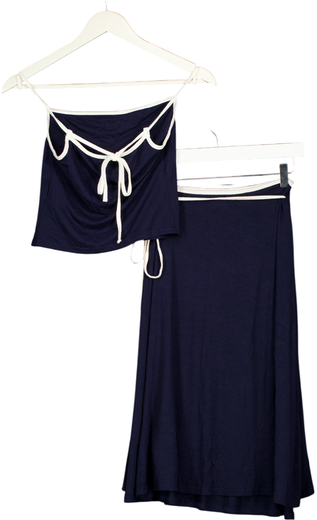 FREE PEOPLE 2-piece Navy Blue & White Jersey Top And Skirt Set UK XS