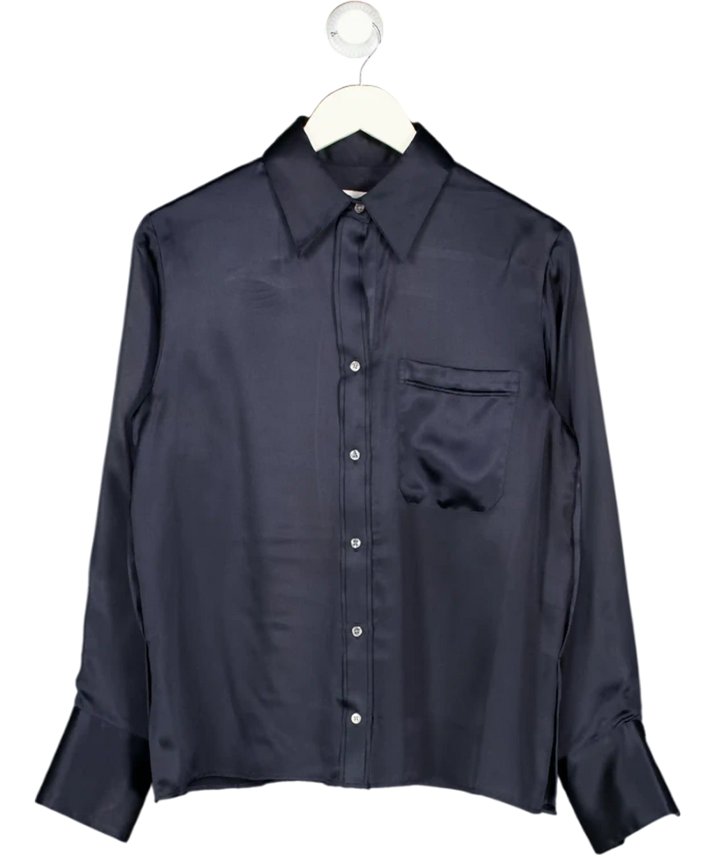 TWP Navy Blue  Joey Silk Button-front Shirt UK S