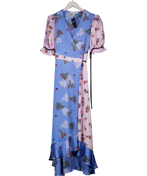 Liquorish Blue Floral V-neck Wrap Maxi Dress UK 10