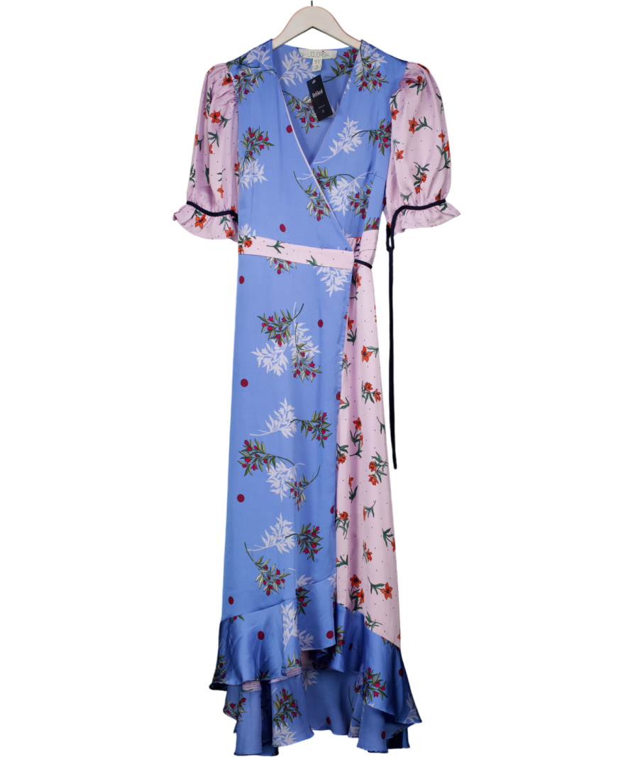 Liquorish Blue Floral V-neck Wrap Maxi Dress UK 10