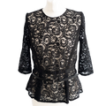Gerard Darel Black Long Sleeved Lace Peplum Top UK 12