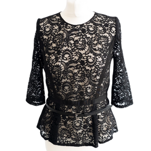 Gerard Darel Black Long Sleeved Lace Peplum Top UK 12
