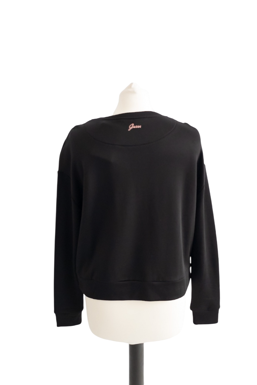 Guess Black Floral Embroidered "Cute & Fierce" Sweatshirt UK XS
