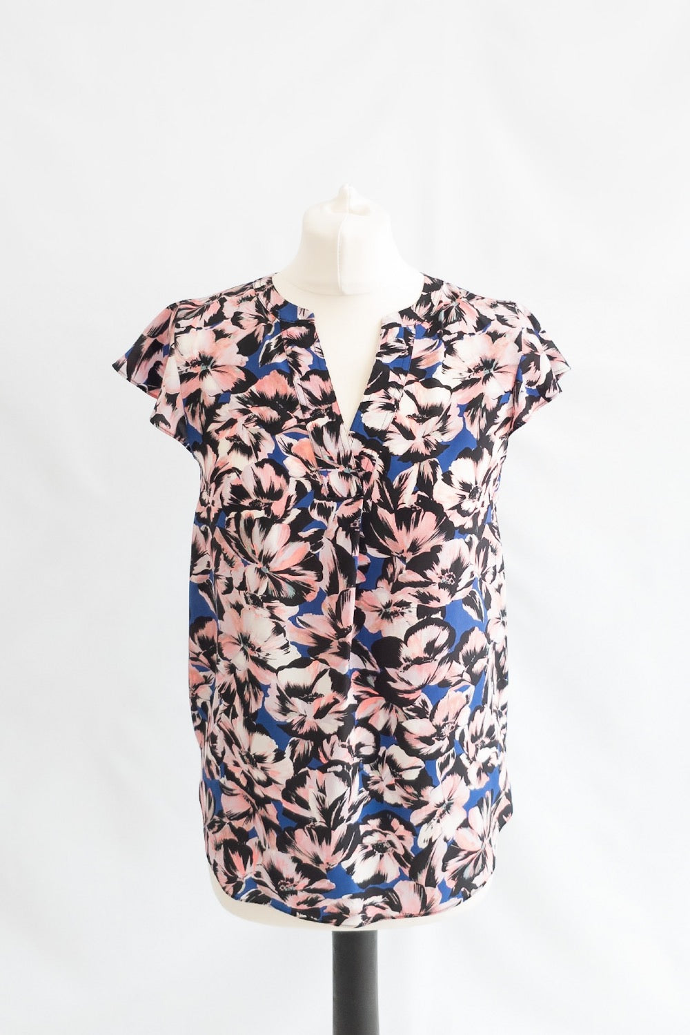 J.Crew Silk Floral Flutter Sleeve V-neck Blouse US2 UK 6