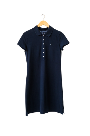 Tommy Hilfiger Navy Blue Slim Fit Flag Embroidered Polo Dress UK M