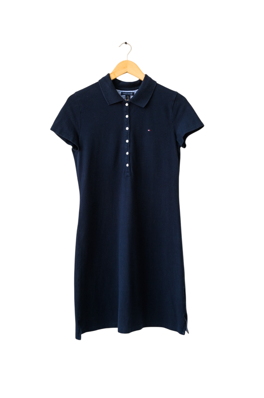 Tommy Hilfiger Navy Blue Slim Fit Flag Embroidered Polo Dress UK M