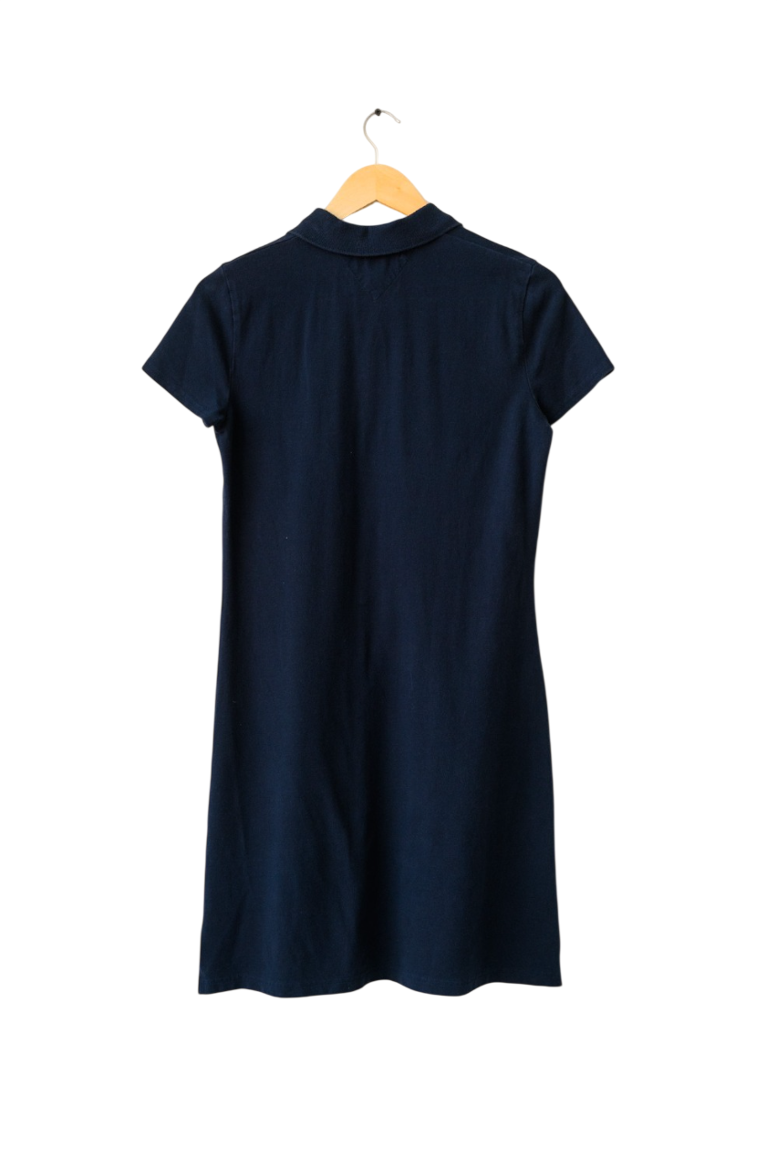 Tommy Hilfiger Navy Blue Slim Fit Flag Embroidered Polo Dress UK M