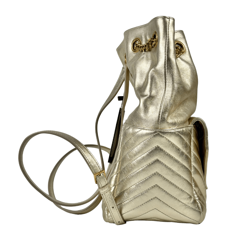 SAINT LAURENT Metallic Gold Matelasse Lambskin Monogram Joe Backpack – Reliked