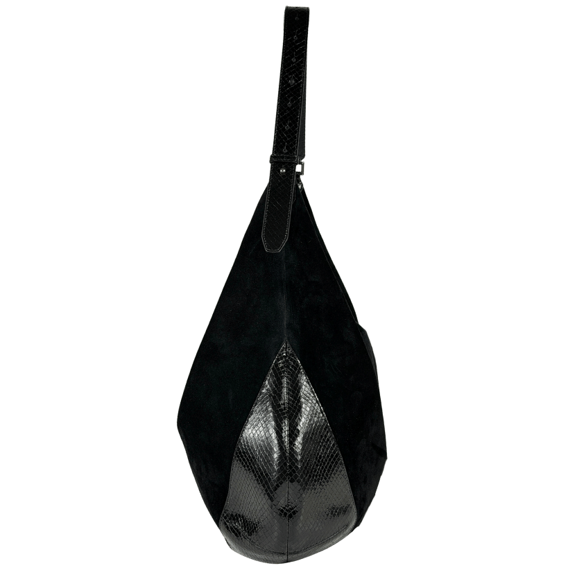 JIMMY CHOO Black Large Bar Hobo Suede Shoulder Bag