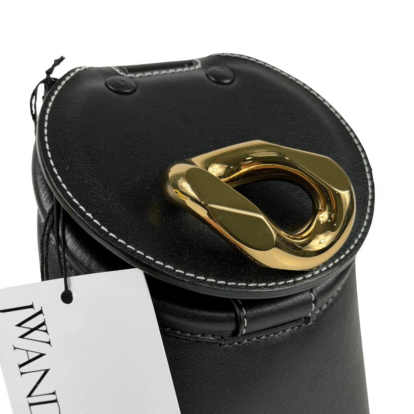 JW ANDERSON Black Leather/gold Chain-link Lid Pocket Crossbody Bag