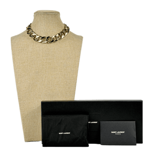 SAINT LAURENT Yellow Gold Plated Chunky Logot-bar Choker Necklace UK XXS-XS