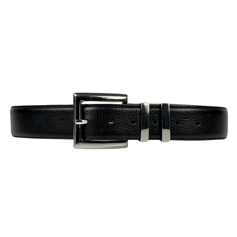 BLACK & BROWN Black Naomi Silver Buckle Leather Waist Belt 80cm