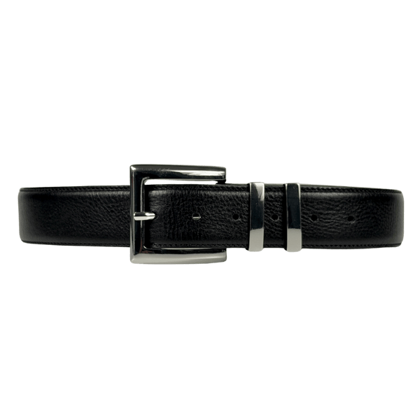 BLACK & BROWN Black Naomi Silver Buckle Leather Waist Belt 80cm
