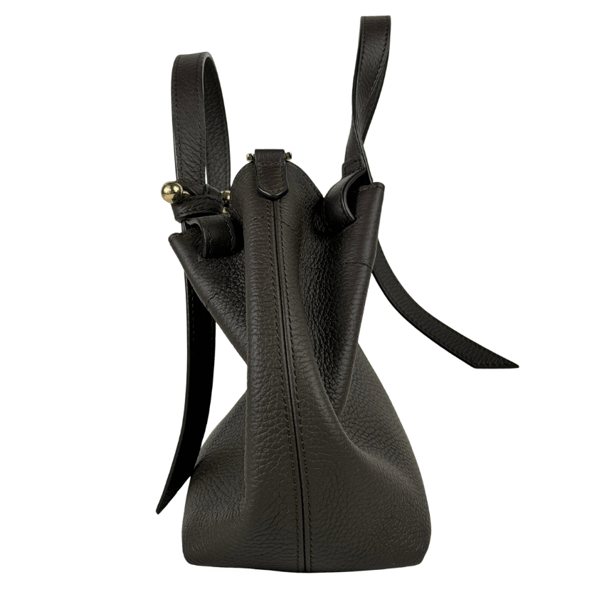 STRATHBERRY Espresso Brown 100% Calf Grain Leather Barra Mini Bag