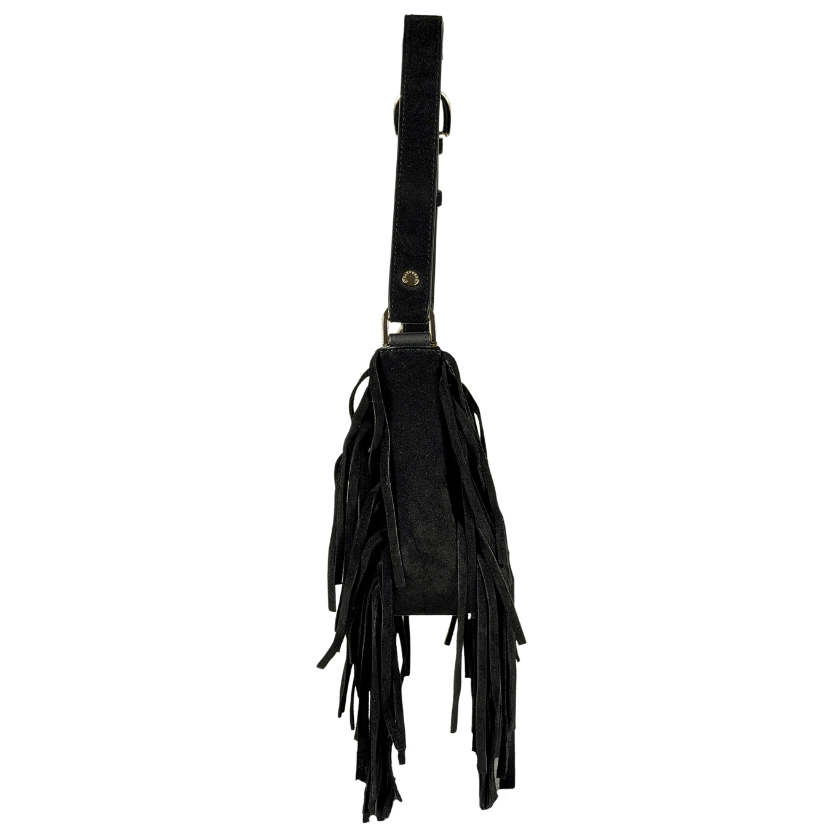 STRATHBERRY X Cinq A Sept Black Suede Leather Multrees Omni Zipped Fringed Bag
