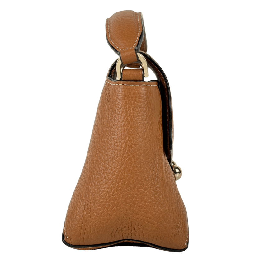 STRATHBERRY Tan Brown / Gold Hardware 100% Pebbled Leather Mosaic Nano Top Handle Bag