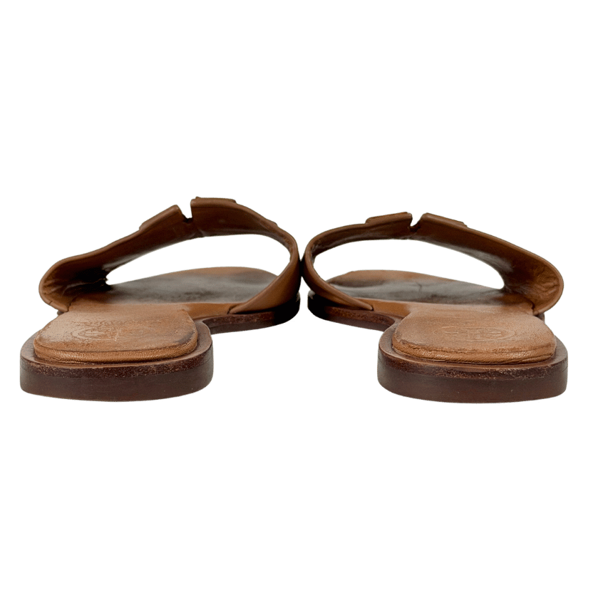 TORY BURCH Ines Flat Leather Slide Sandals Tan Brown Us6m UK 4 EU 37