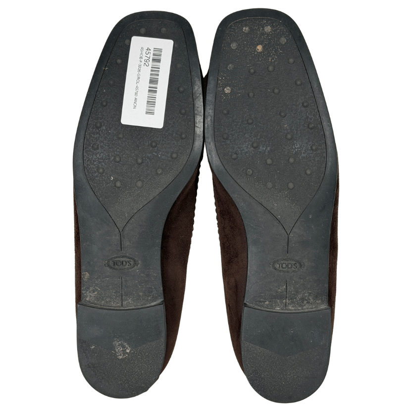 TOD'S Dark Brown Suede Metal Bar Loafers Moccasins Flats UK 7 EU 40