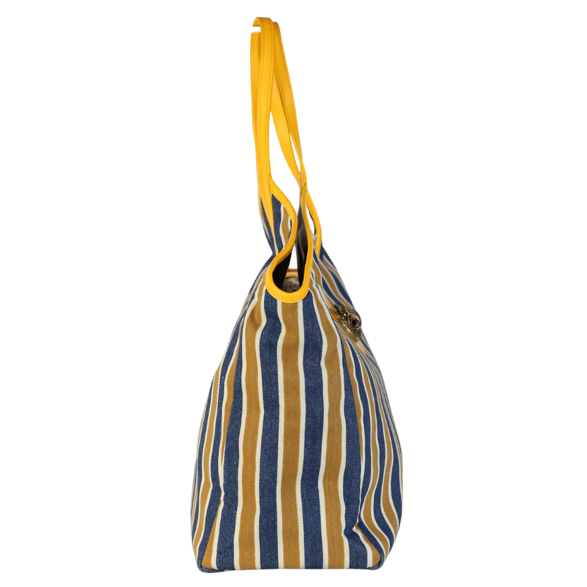 Kurt Geiger Yellow / Blue Striped Large Chelsea Tote Bag