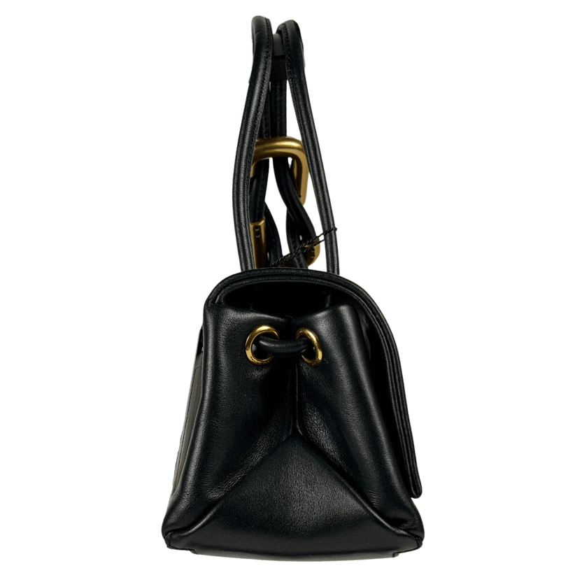 MARC JACOBS Black Leather / Antique Gold The Mini Dual Top Handle Bag