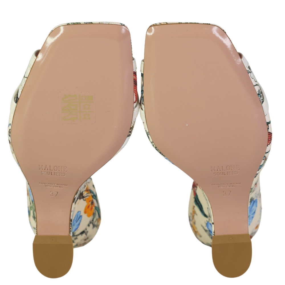 Malone Souliers Perla 85mm Canvas Wedge Sandals In Floral Cream UK 4 EU 37 👠